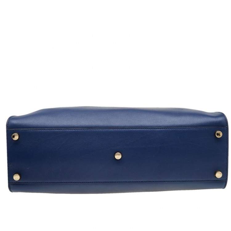 Pre Owned Fendi Navy Blue Leather Large Peekaboo Top Handle Bag