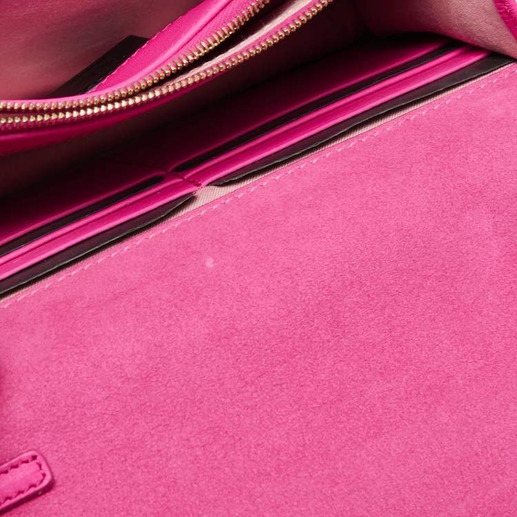 Pre Owned Fendi Hot Pink Leather Tube Wallet on Chain