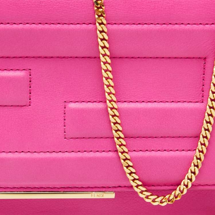 Pre Owned Fendi Hot Pink Leather Tube Wallet on Chain