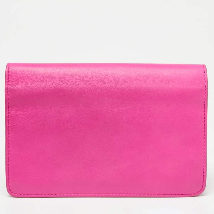 Pre Owned Fendi Hot Pink Leather Tube Wallet on Chain