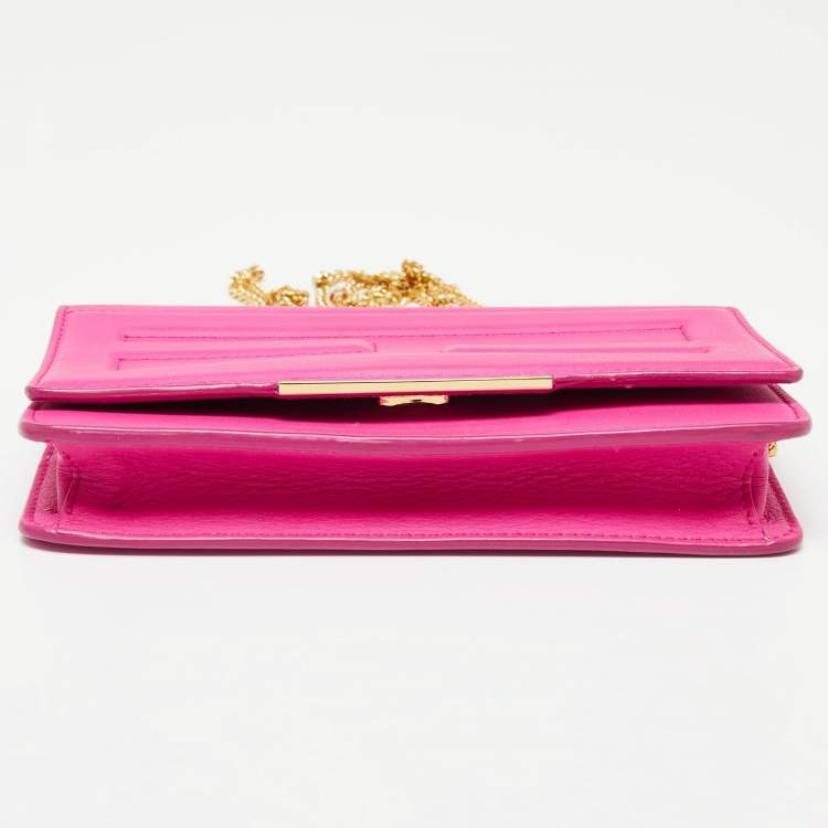 Pre Owned Fendi Hot Pink Leather Tube Wallet on Chain