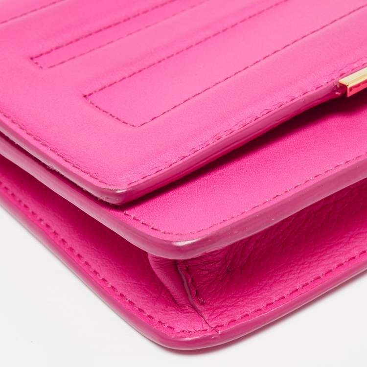 Pre Owned Fendi Hot Pink Leather Tube Wallet on Chain
