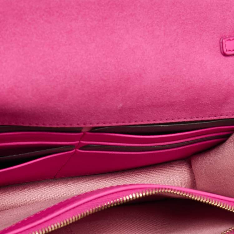 Pre Owned Fendi Hot Pink Leather Tube Wallet on Chain