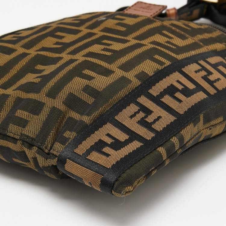 Pre Owned Fendi Tobacco Zucca Canvas and Leather Flat Messenger Bag