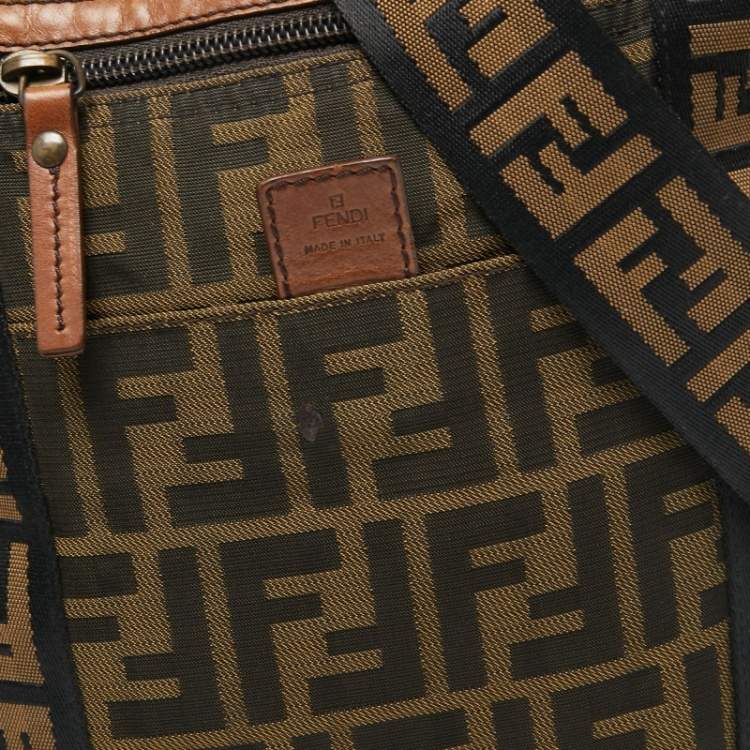 Pre Owned Fendi Tobacco Zucca Canvas and Leather Flat Messenger Bag