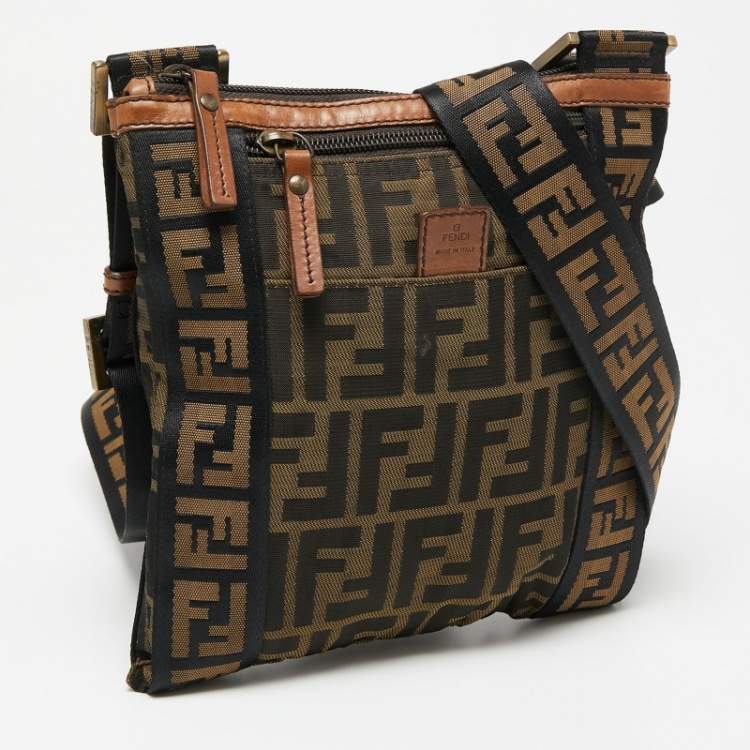 Pre Owned Fendi Tobacco Zucca Canvas and Leather Flat Messenger Bag