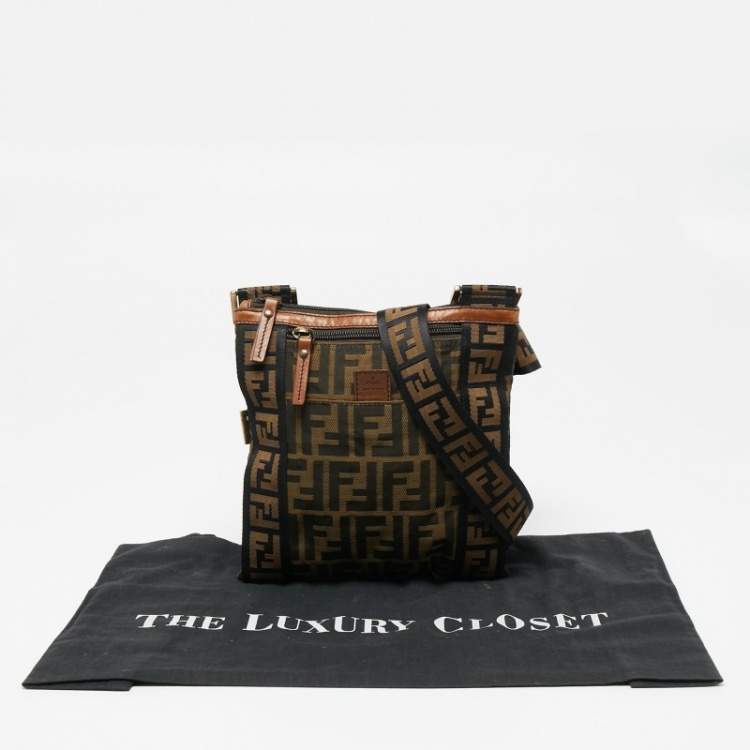 Pre Owned Fendi Tobacco Zucca Canvas and Leather Flat Messenger Bag