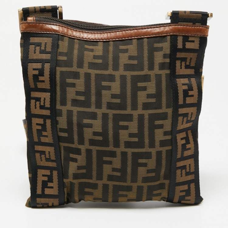 Pre Owned Fendi Tobacco Zucca Canvas and Leather Flat Messenger Bag