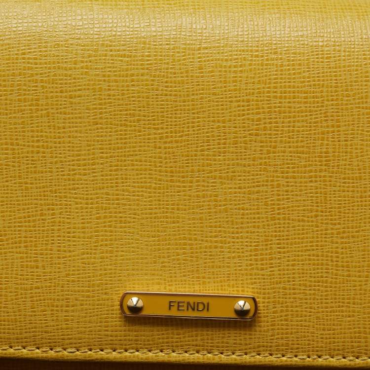 Pre Owned Fendi Yellow Leather Flap Continental Wallet