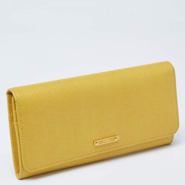Pre Owned Fendi Yellow Leather Flap Continental Wallet