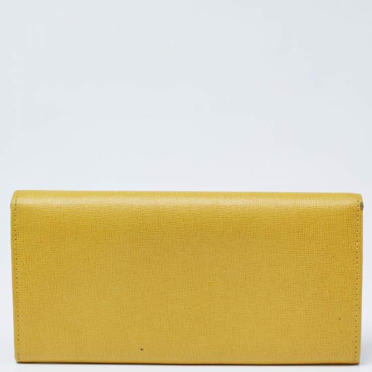 Pre Owned Fendi Yellow Leather Flap Continental Wallet