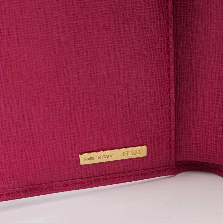 Pre Owned Fendi Pink/Brown Zucca Canvas and Leather Logo Trifold Compact Wallet