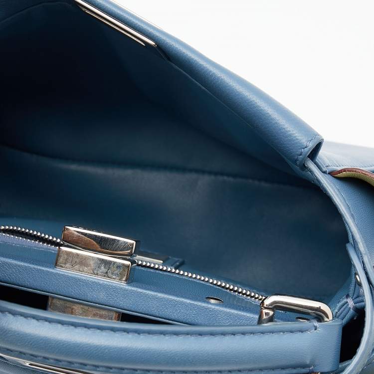 Pre Owned Fendi Blue/Yellow Leather Mini Wave Peekaboo Top Handle Bag