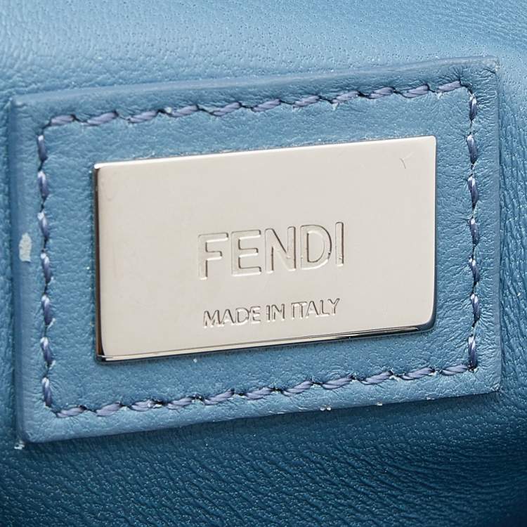 Pre Owned Fendi Blue/Yellow Leather Mini Wave Peekaboo Top Handle Bag