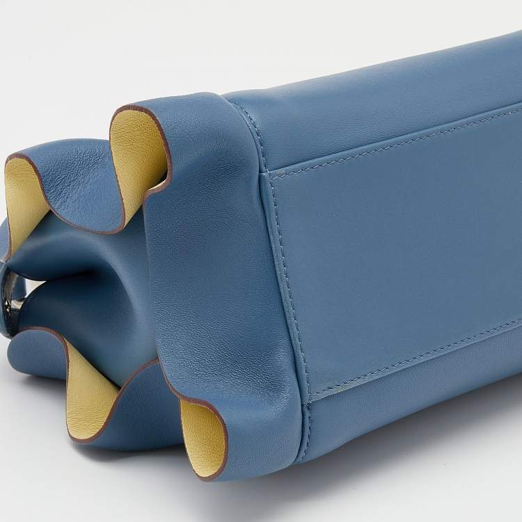 Pre Owned Fendi Blue/Yellow Leather Mini Wave Peekaboo Top Handle Bag