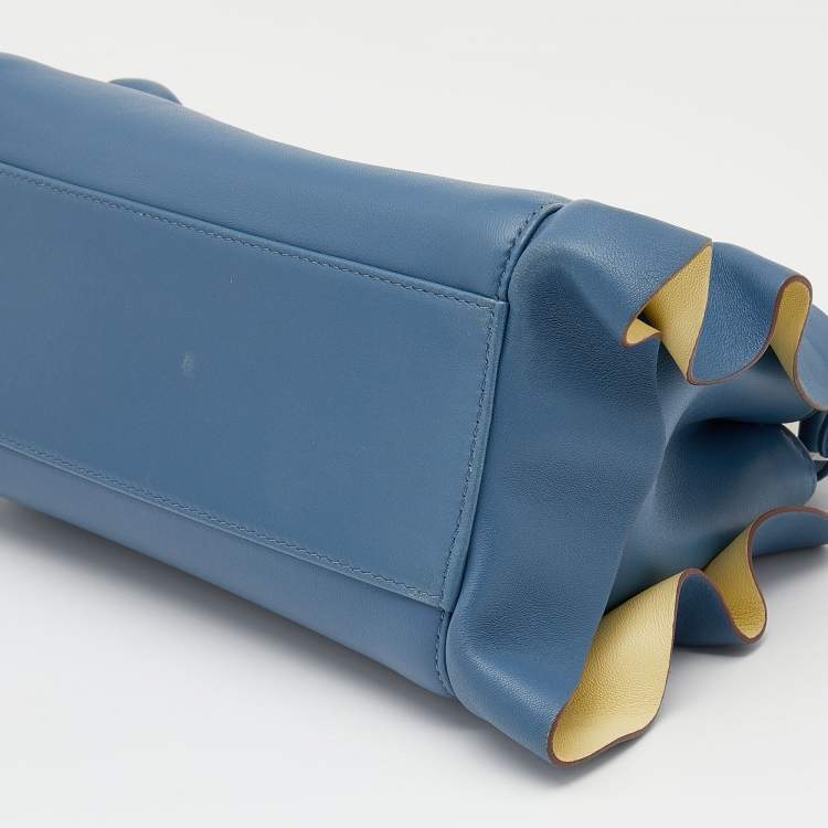Pre Owned Fendi Blue/Yellow Leather Mini Wave Peekaboo Top Handle Bag