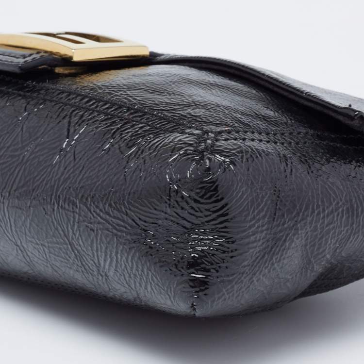 Pre Owned Fendi Black Patent Leather Mama Baguette Shoulder Bag