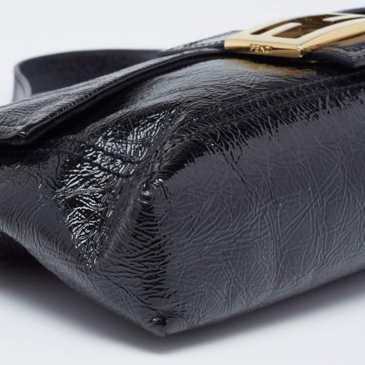 Pre Owned Fendi Black Patent Leather Mama Baguette Shoulder Bag