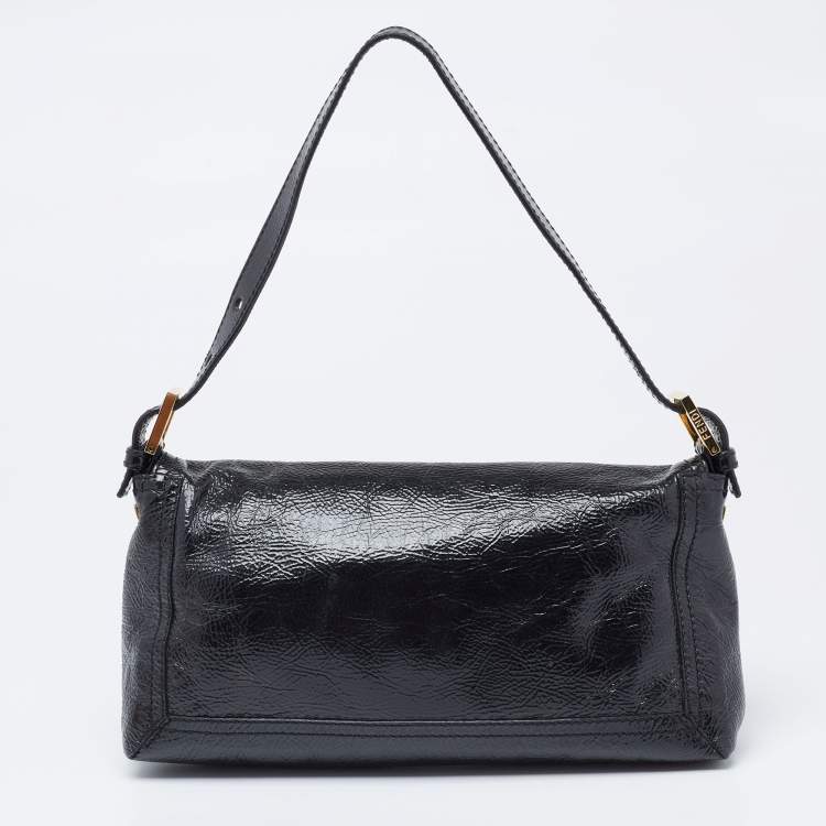 Pre Owned Fendi Black Patent Leather Mama Baguette Shoulder Bag