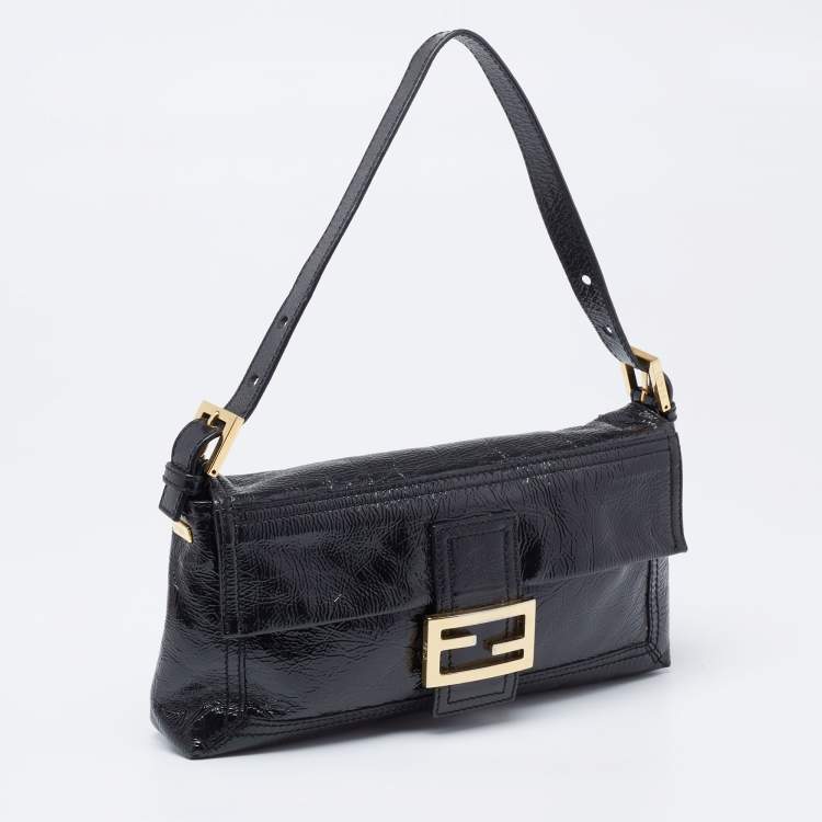 Pre Owned Fendi Black Patent Leather Mama Baguette Shoulder Bag