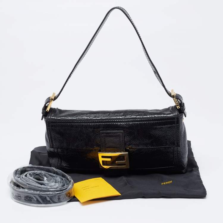 Pre Owned Fendi Black Patent Leather Mama Baguette Shoulder Bag
