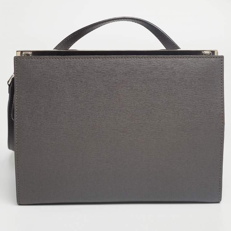 Pre Owned Fendi Grey Textured Leather Small Demi Jour Top Handle Bag