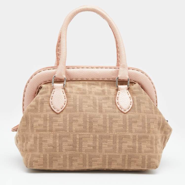 Pre Owned Fendi Beige/Pink Zucca Fabric And Leather Selleria Doctor Satchel