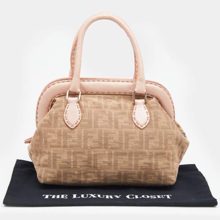 Pre Owned Fendi Beige/Pink Zucca Fabric And Leather Selleria Doctor Satchel