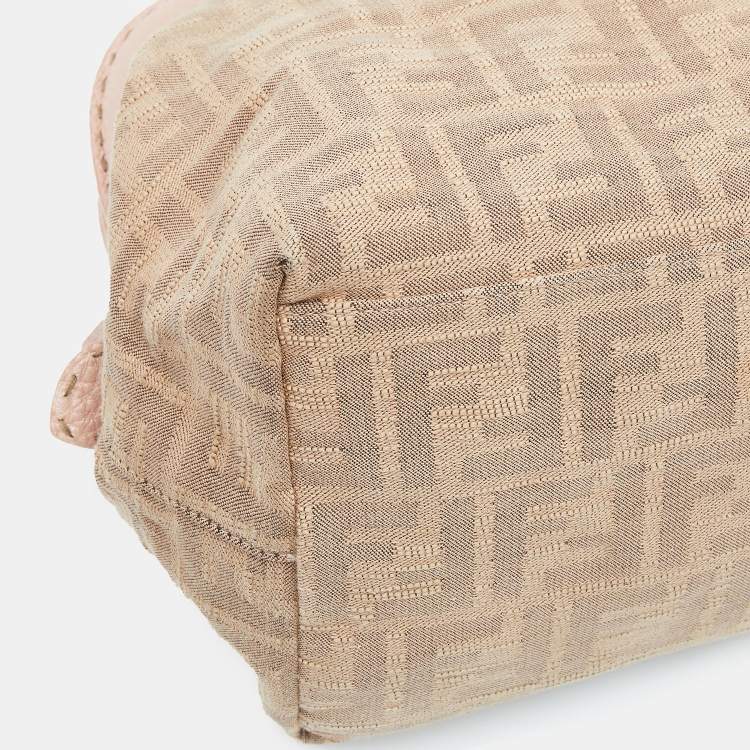 Pre Owned Fendi Beige/Pink Zucca Fabric And Leather Selleria Doctor Satchel