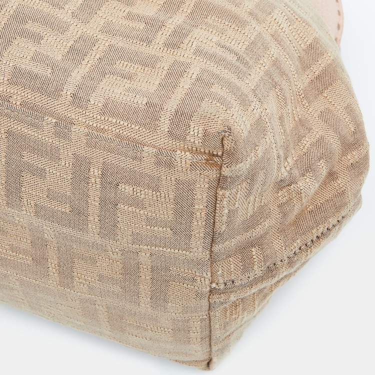 Pre Owned Fendi Beige/Pink Zucca Fabric And Leather Selleria Doctor Satchel