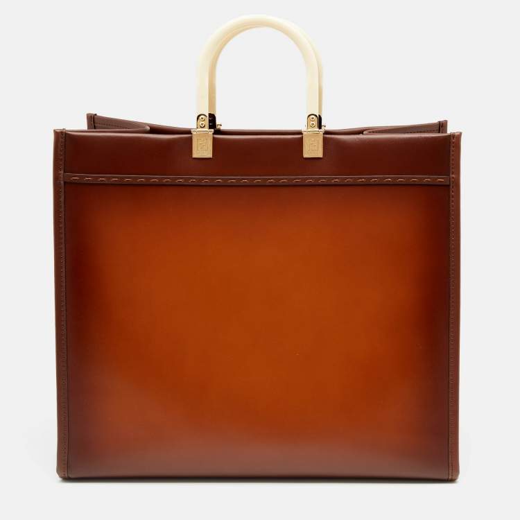 Pre Owned Fendi Brown Leather Large Sunshine Shopper Tote