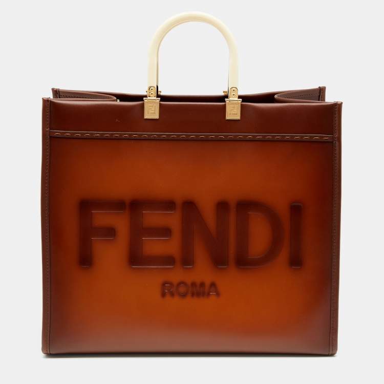 Pre Owned Fendi Brown Leather Large Sunshine Shopper Tote