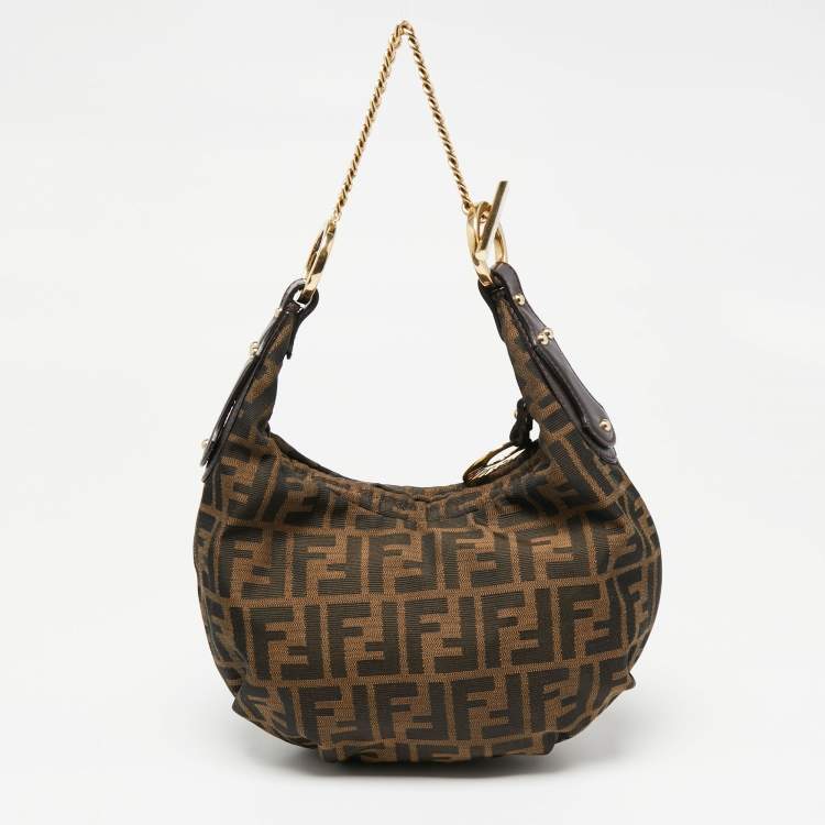 مملوكة مسبقًا Fendi Tobacco Zucca Canvas And Leather Chef Chain Link Hobo