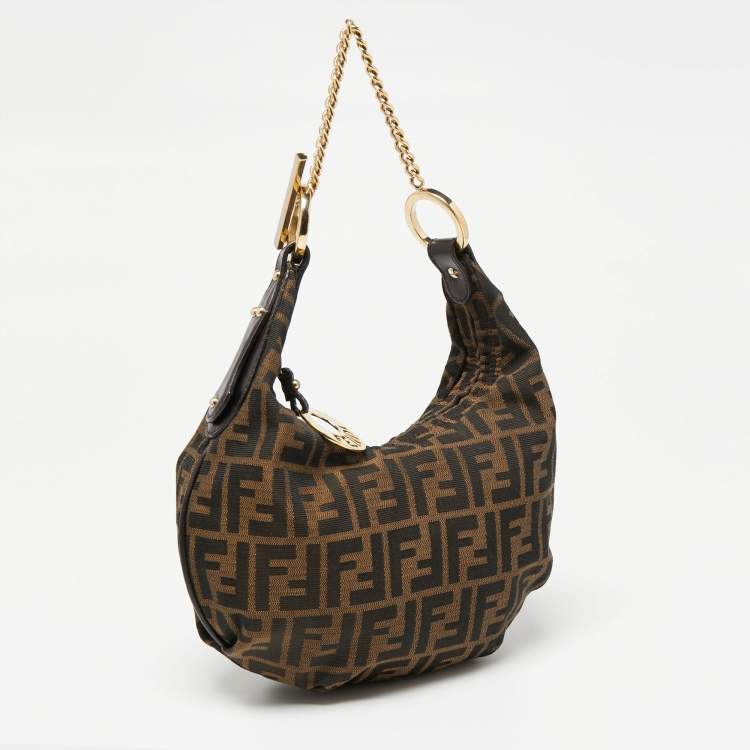 مملوكة مسبقًا Fendi Tobacco Zucca Canvas And Leather Chef Chain Link Hobo