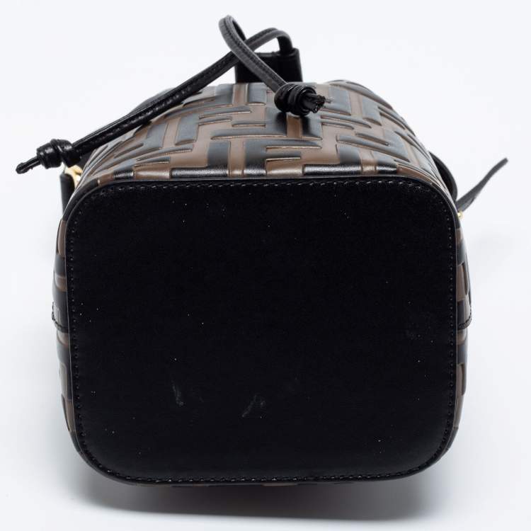 Pre Owned Fendi Brown/Black Zucca Leather Mini Mon Tresor Drawstring Bucket Bag