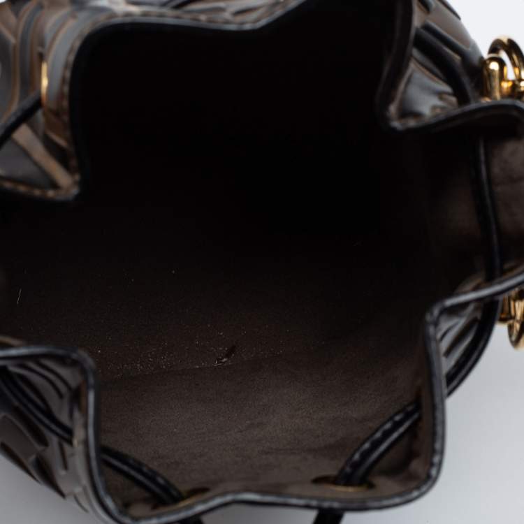 Pre Owned Fendi Brown/Black Zucca Leather Mini Mon Tresor Drawstring Bucket Bag
