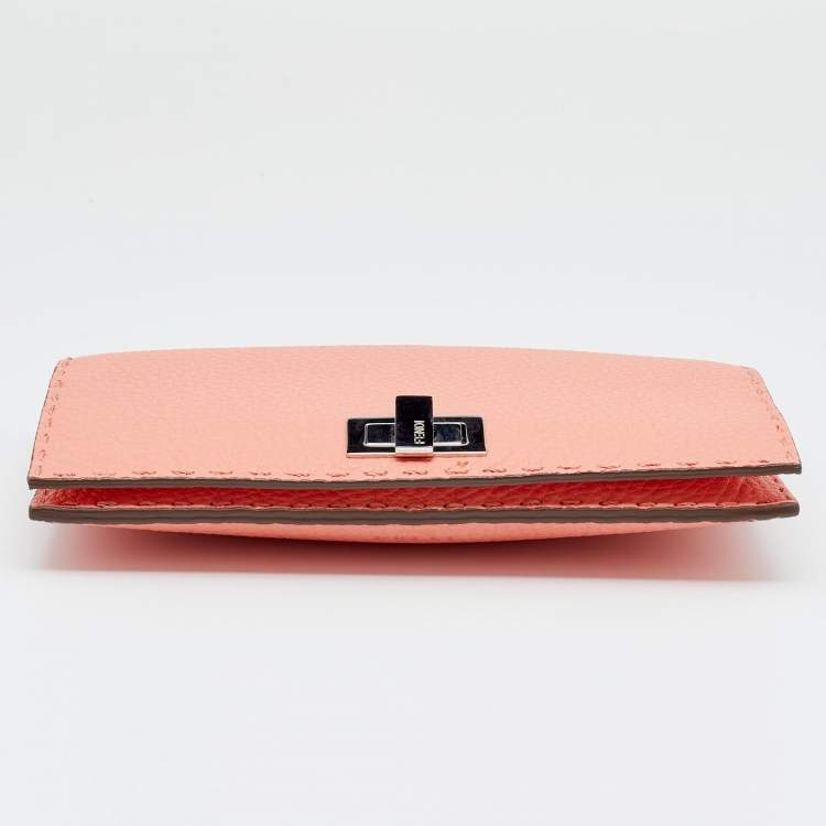 Pre Owned Fendi Peach Selleria Leather Peekaboo Wallet