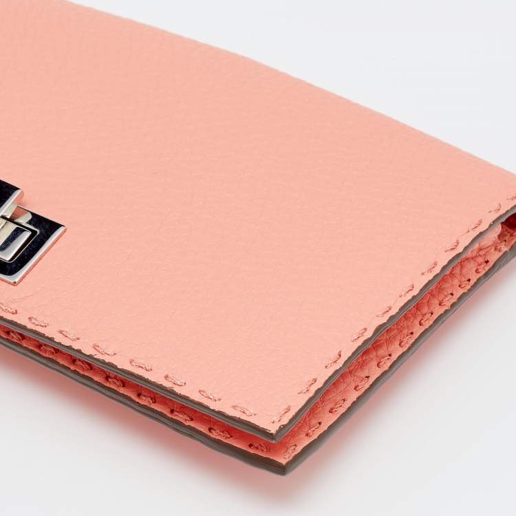 Pre Owned Fendi Peach Selleria Leather Peekaboo Wallet