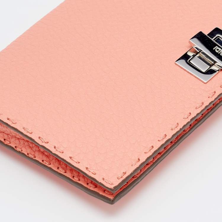 Pre Owned Fendi Peach Selleria Leather Peekaboo Wallet