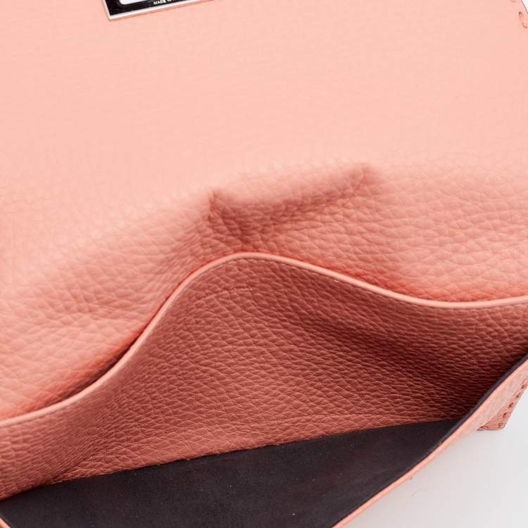 Pre Owned Fendi Peach Selleria Leather Peekaboo Wallet