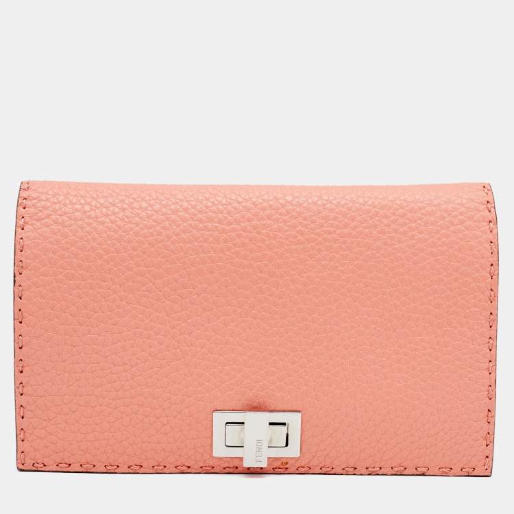 Pre Owned Fendi Peach Selleria Leather Peekaboo Wallet
