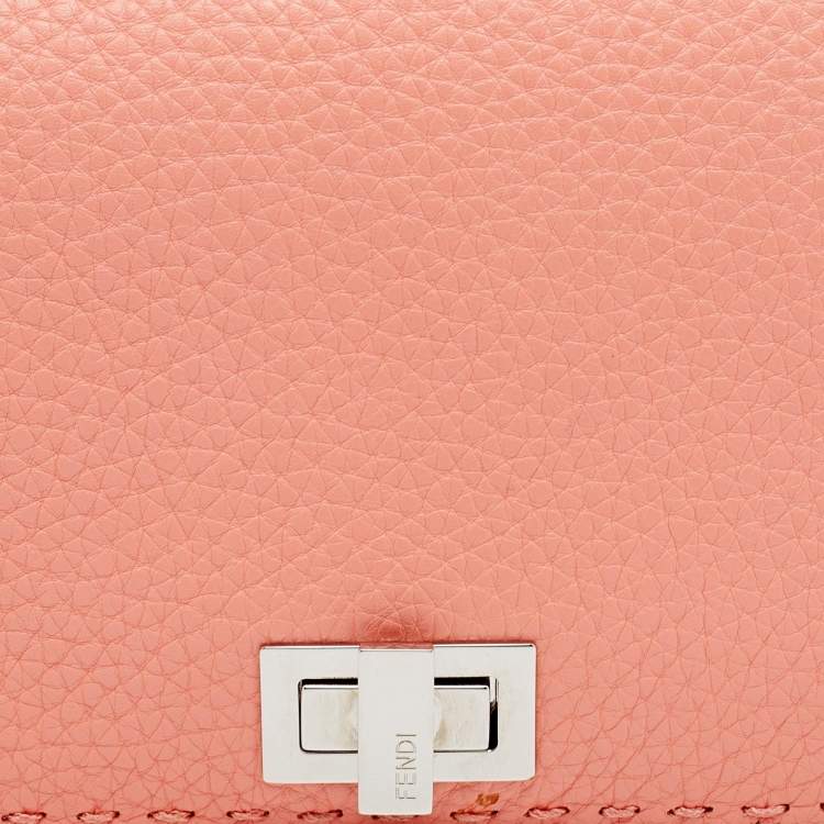 Pre Owned Fendi Peach Selleria Leather Peekaboo Wallet