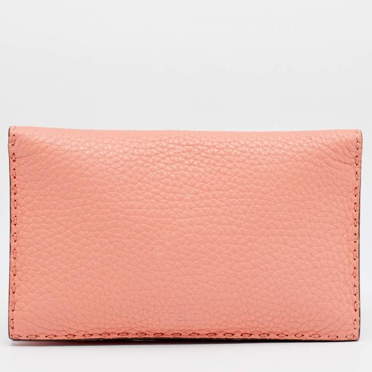 Pre Owned Fendi Peach Selleria Leather Peekaboo Wallet