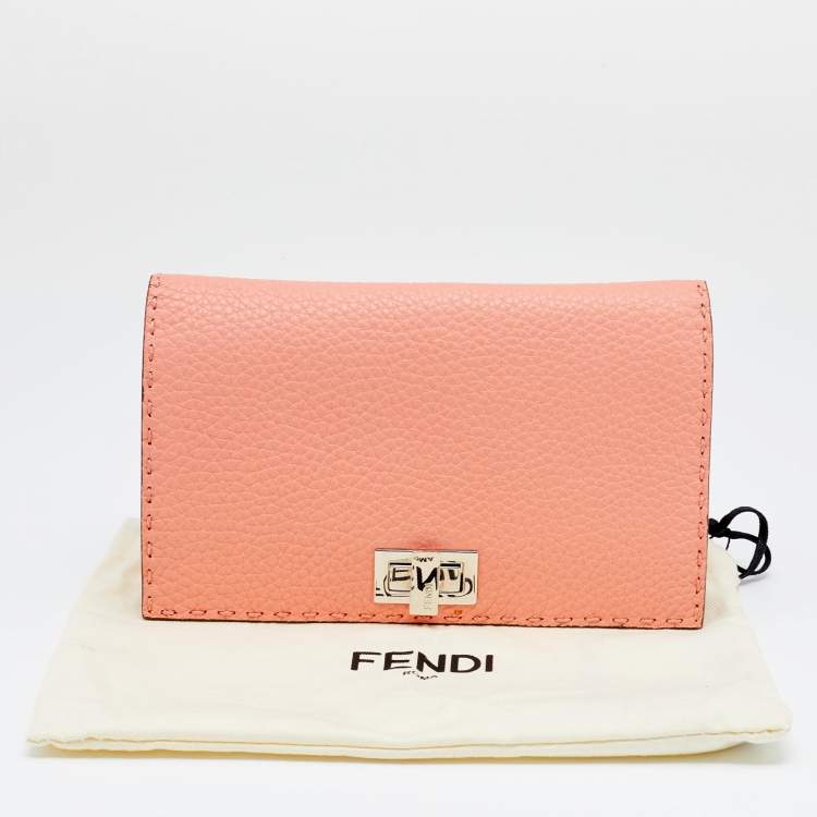 Pre Owned Fendi Peach Selleria Leather Peekaboo Wallet
