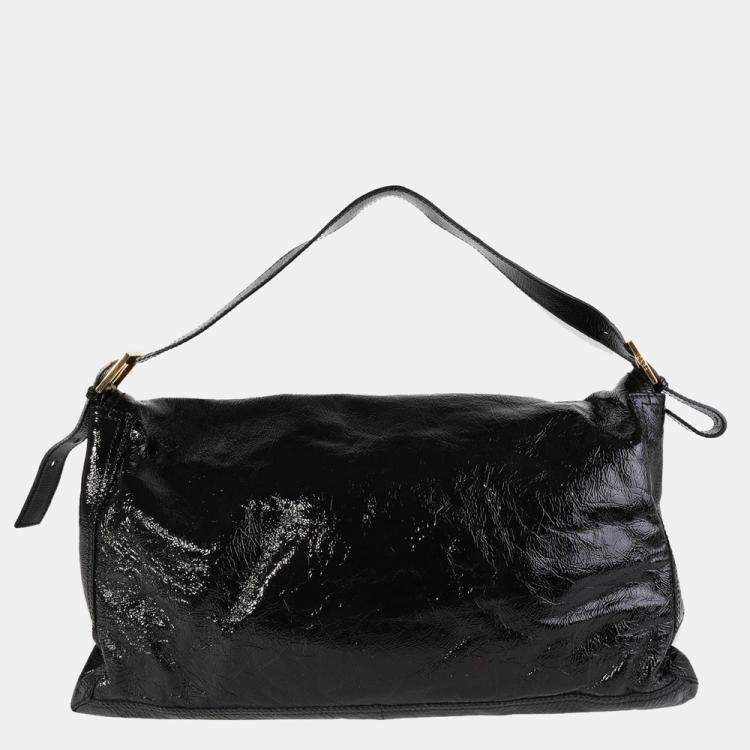 Pre Owned Fendi Black Patent Leather Oversized Convertible Shoulder Bag 