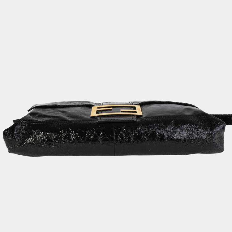 Pre Owned Fendi Black Patent Leather Oversized Convertible Shoulder Bag 