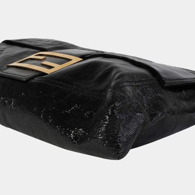 Pre Owned Fendi Black Patent Leather Oversized Convertible Shoulder Bag 