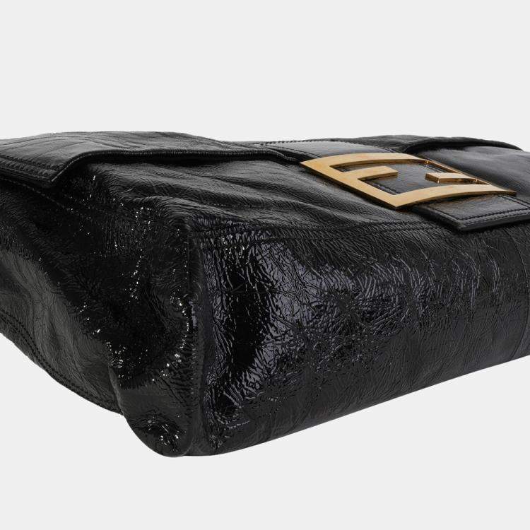 Pre Owned Fendi Black Patent Leather Oversized Convertible Shoulder Bag 