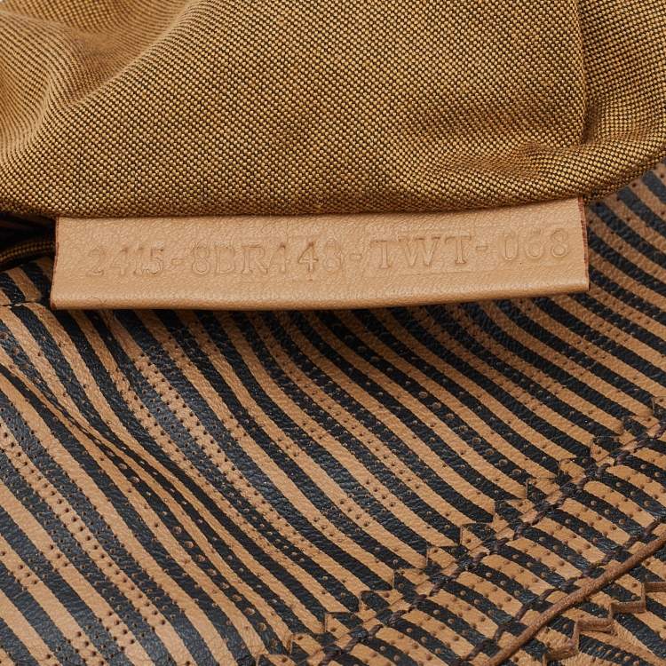 Pre Owned Fendi Brown FF Perforated Logo Stripe Leather Chef Hobo
