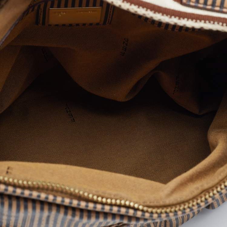 Pre Owned Fendi Brown FF Perforated Logo Stripe Leather Chef Hobo